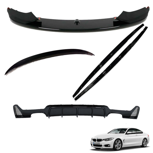 BMW 4 SERIES F32 2014-2020 - FULL AERO BODY LIP KIT IN GLOSS BLACK - DIFFUSER 00__00 - RisperStyling