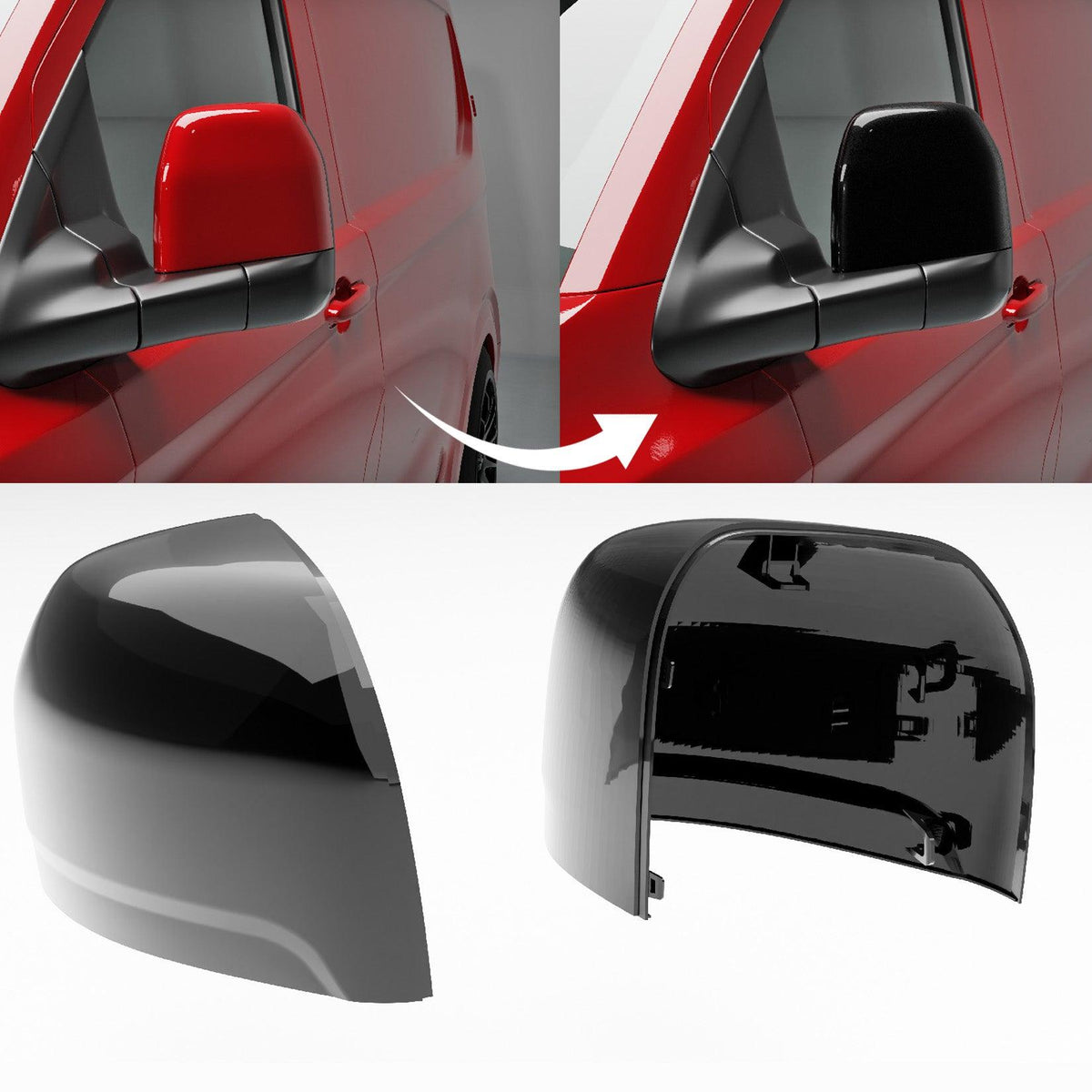 Ford Transit Custom MK2 2024 on Mirror Cap Replacement In Gloss Black