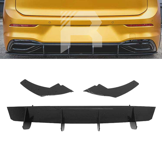 Volkswagen Golf MK8 GTI 2020+ Gloss Black Rear Blade Style Diffuser & Side Splitters